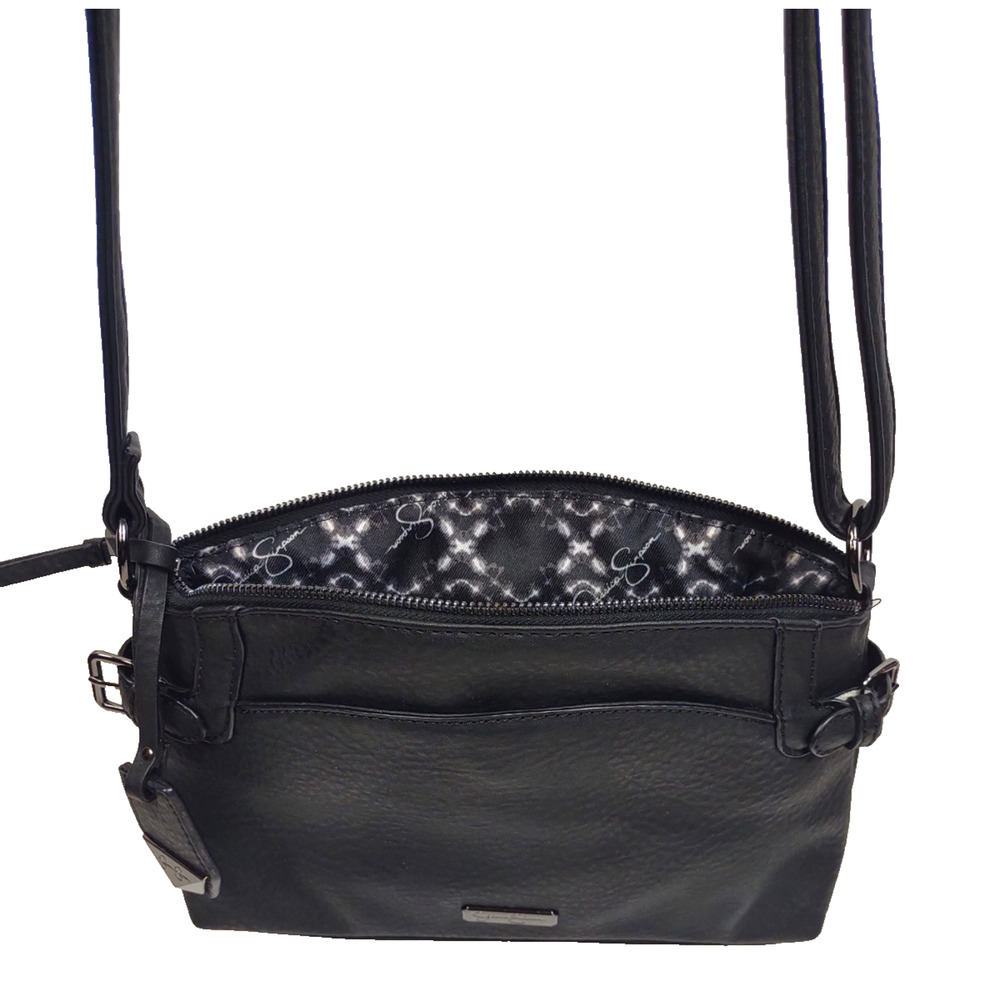 Jessica Simpson Black Pebbled Leather Crossbody Bag w Mono Chrome Hardware NICE!